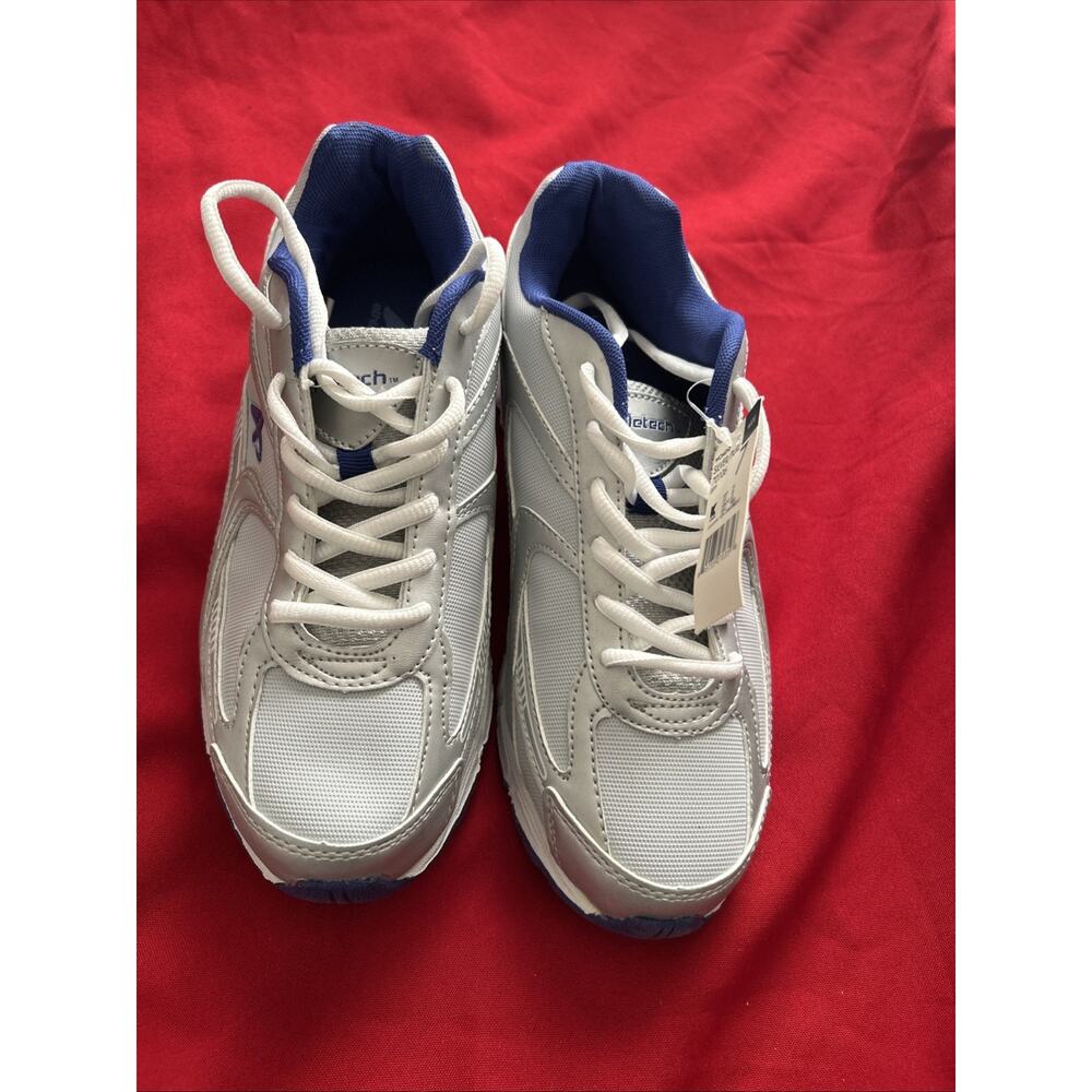 Athletech Womens 60158 Size 7W White Blue Lace Up Comfort Athletic Sneakers NWT